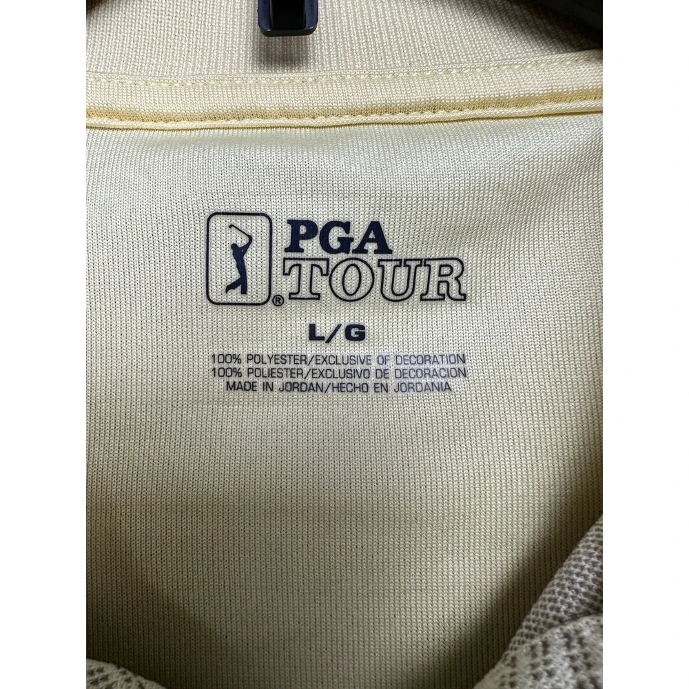PGA‎ Tour Polo Golf Shirt Men's Size Large Yellow Striped Short Sleeve